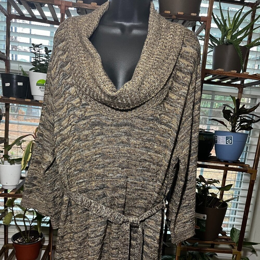 Lane Bryant Brown Marled Cowl Neck Belted Sweater Acrylic Women 18/20